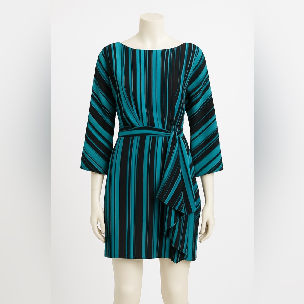 Elizabeth and James Aqua Striped Silk Open-Back Dolman Mini Dress – Size 4 NEW